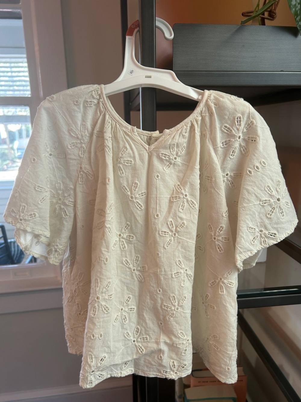 Zara Cream Eyelet Flutter-Sleeve Blouse